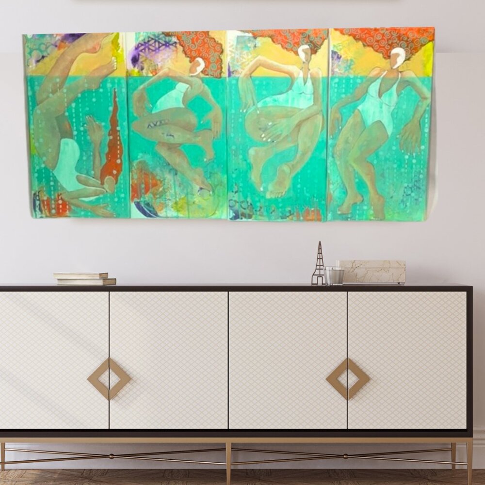 Original Acrylic 4-Panel Set on Canvas  Mermaid Art